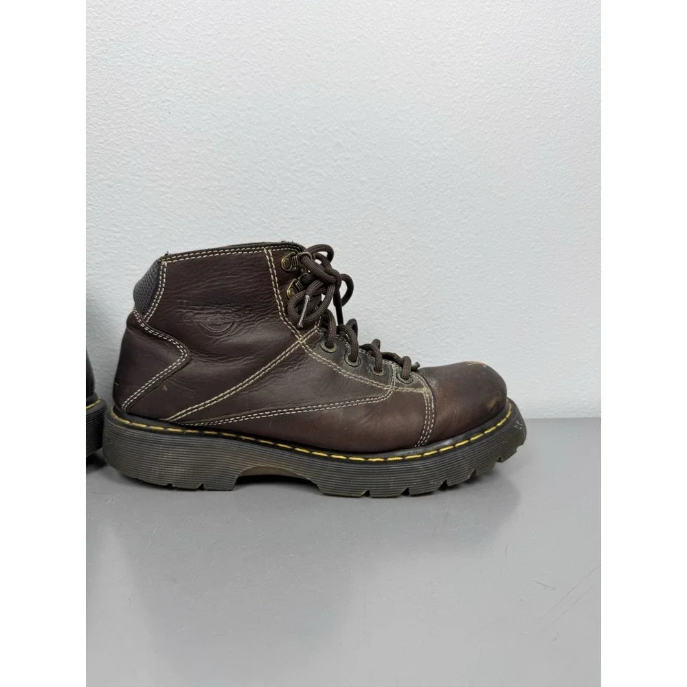 Vintage Dr Martens Boots Mens 10 M Brown Leather Ankle Work Brown Yellow 90s Y2K